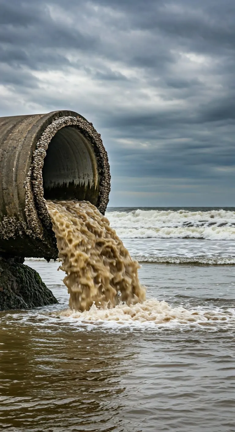 sewage pipe pushing effluent nto the sea